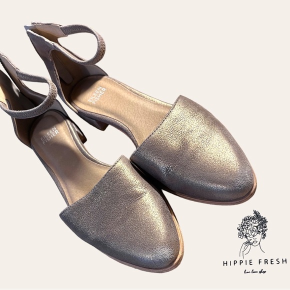 Eileen Fisher Ingle Metallic Suede Ankle Strap Wedge Pumps Size 6.5 - Picture 8 of 8